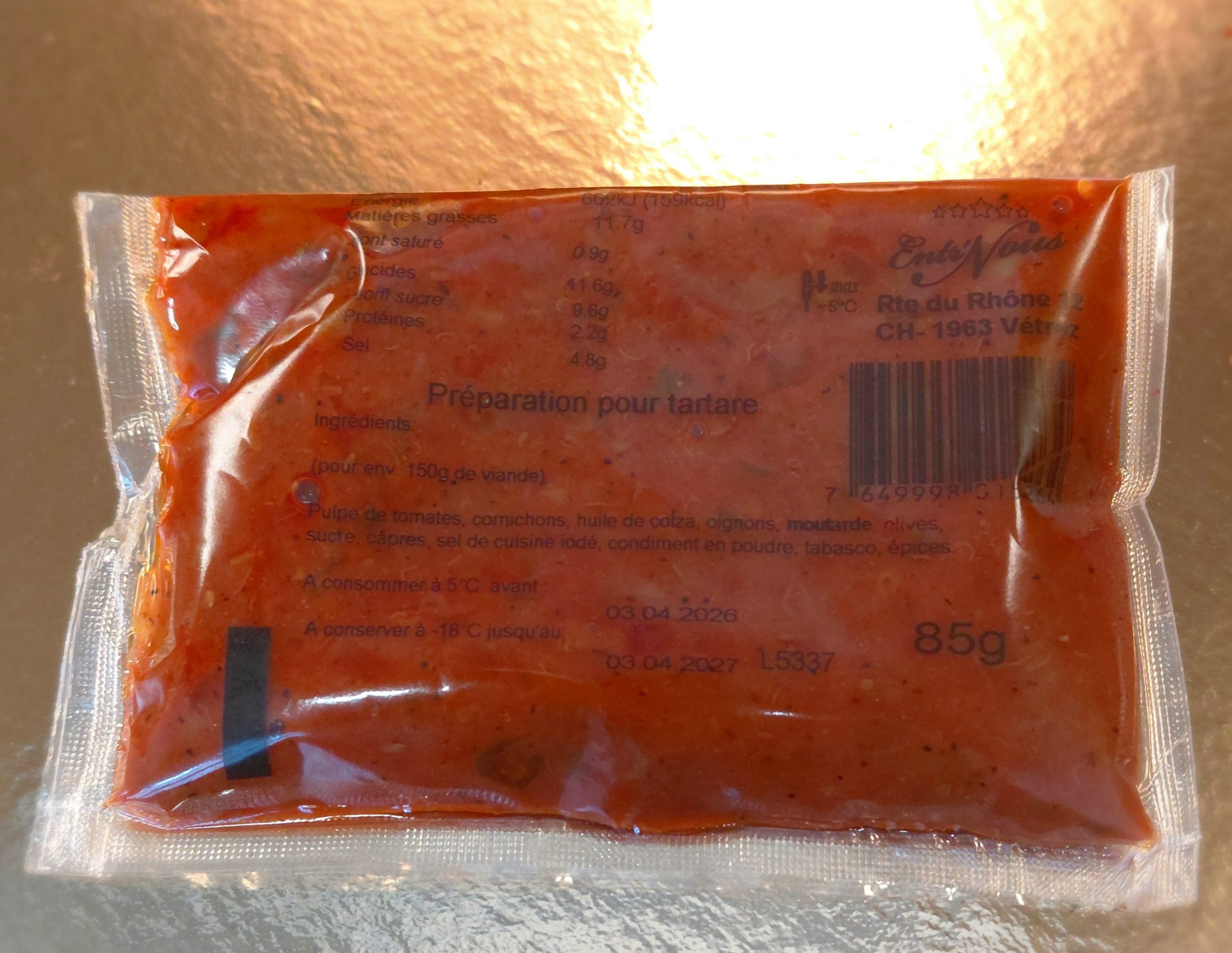 Préparation pour tartare de bœuf en sachet 85g